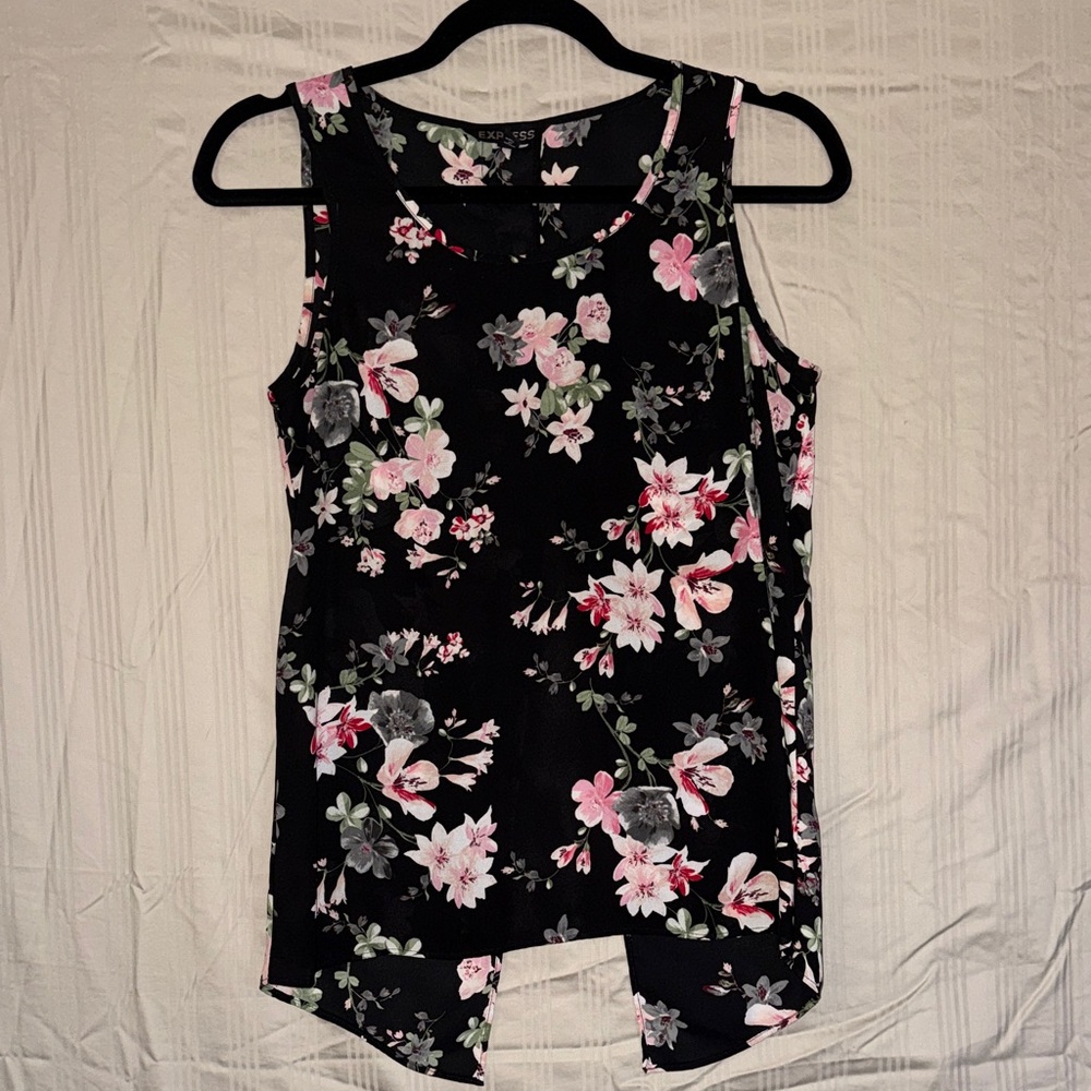 Express Black and Pink Floral Tank Top